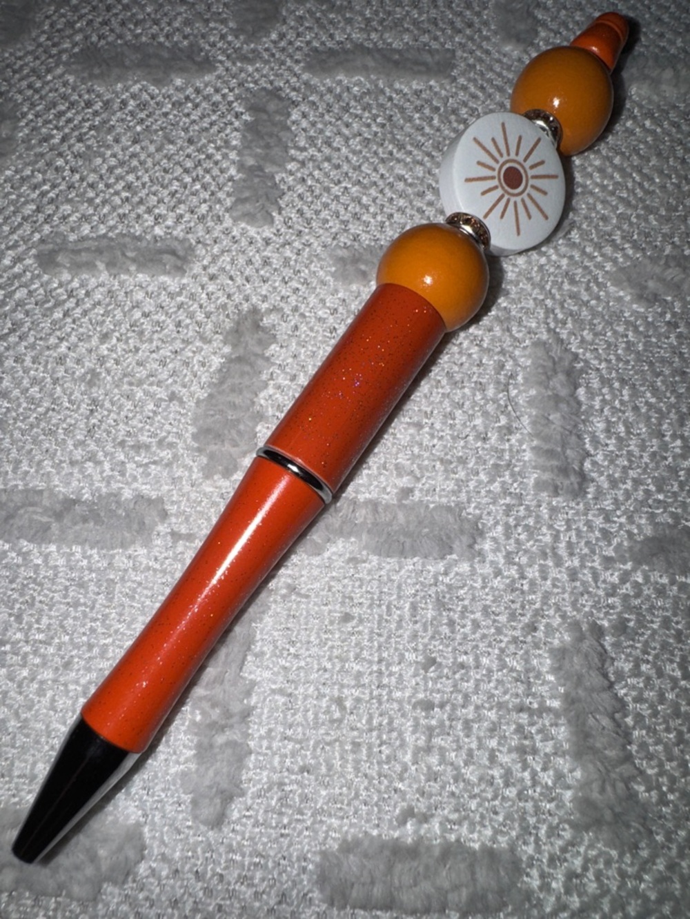 Orange Beaded Ballpoint Pen with Sun Accent